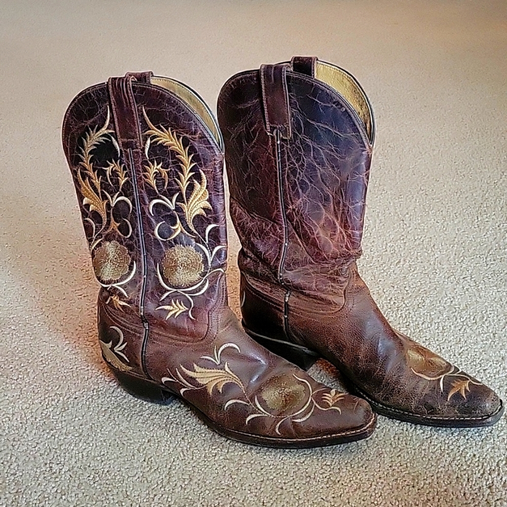 Shyanne Brown and Tan Floral Cowboy Boots